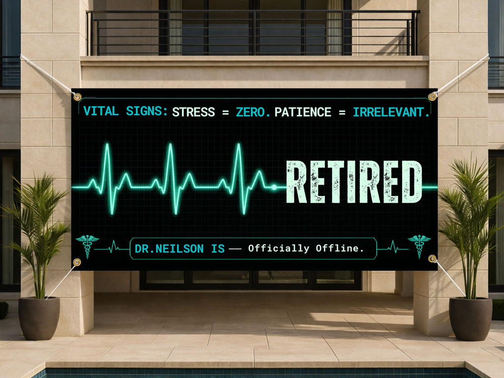 Doctor Retirement Banner, EKG Medical Sign, Office Farewell Backdrop