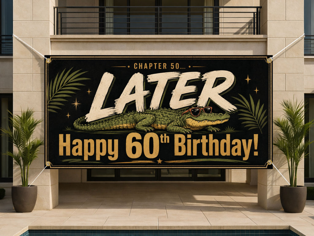 60th Birthday Banner, Later Alligator Sign, Party Backdrop