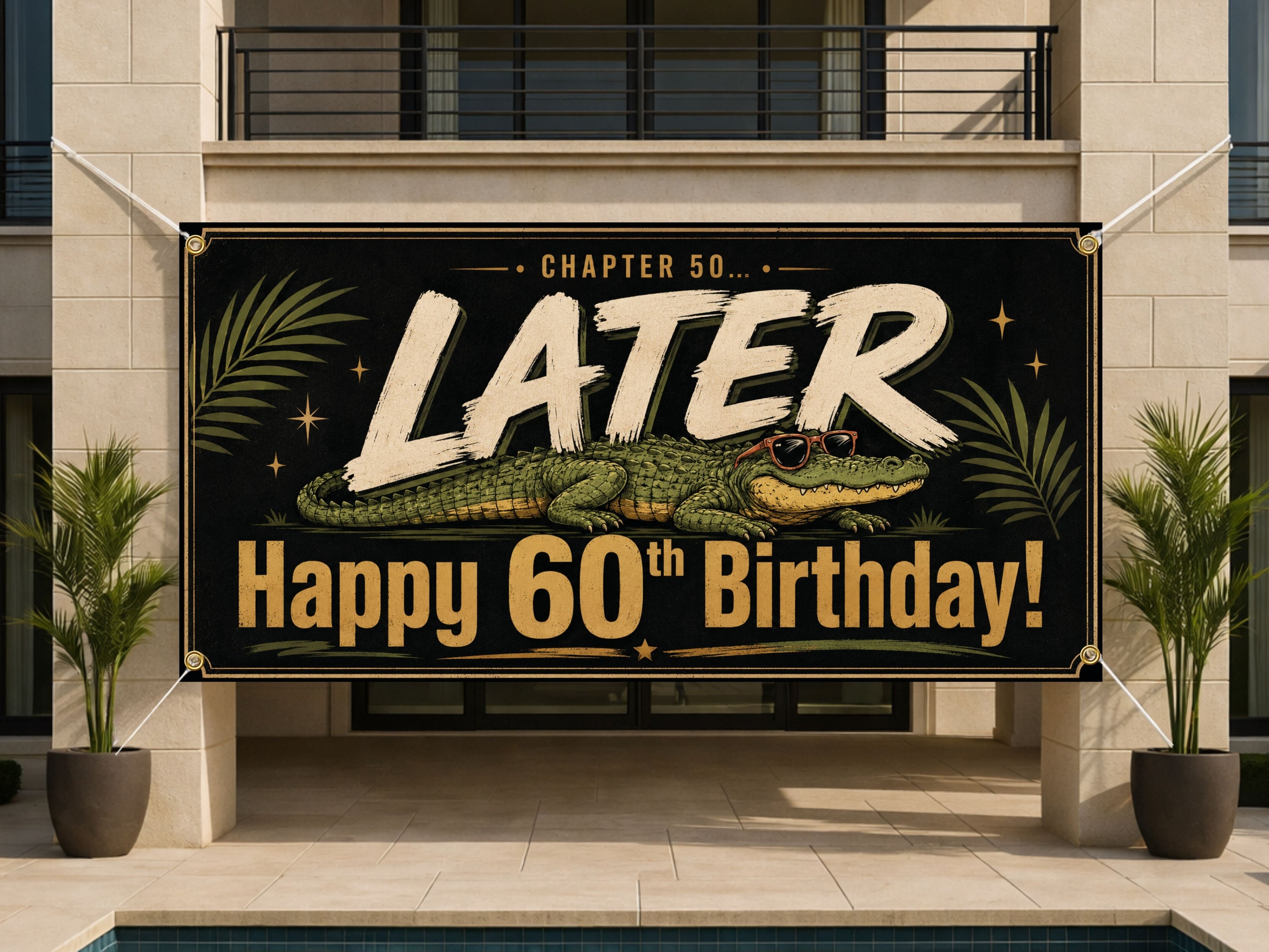 60th Birthday Banner, Later Alligator Sign, Party Backdrop