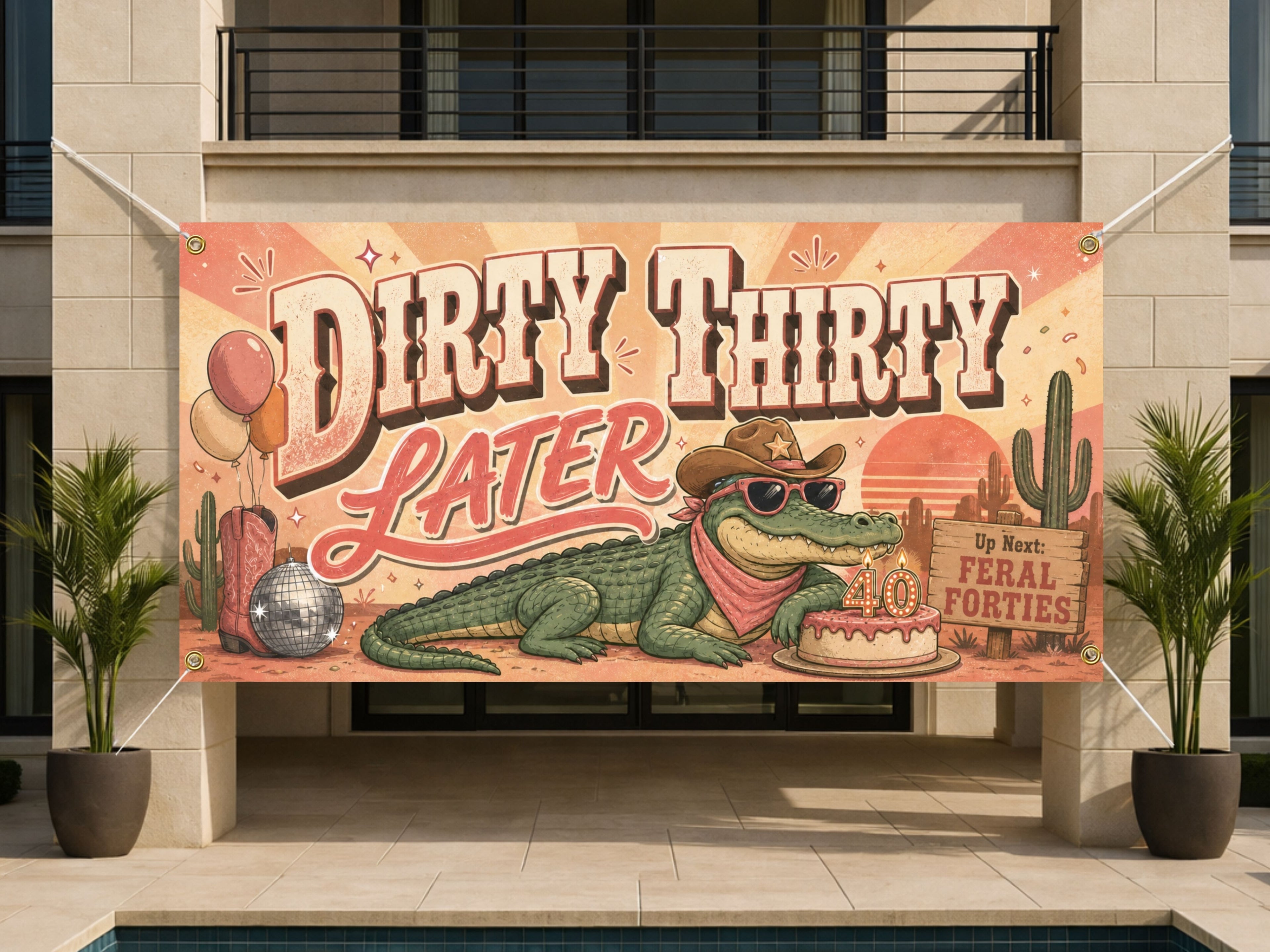 Funny 40th Birthday Banner, Alligator Party Sign, Western Backdrop