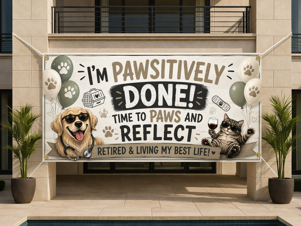 Retirement Banner, Veterinary Retirement Backdrop, Pawsitively Done Sign