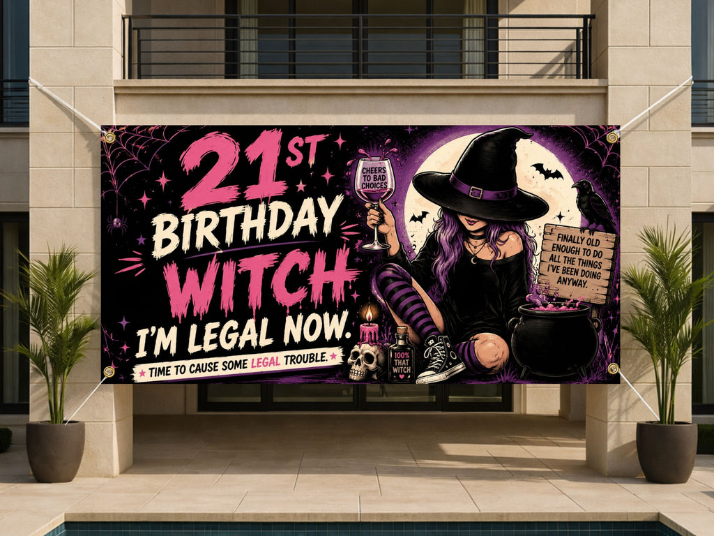 Funny 21st Birthday Banner, Birthday Witch Party Sign, Halloween Backdrop