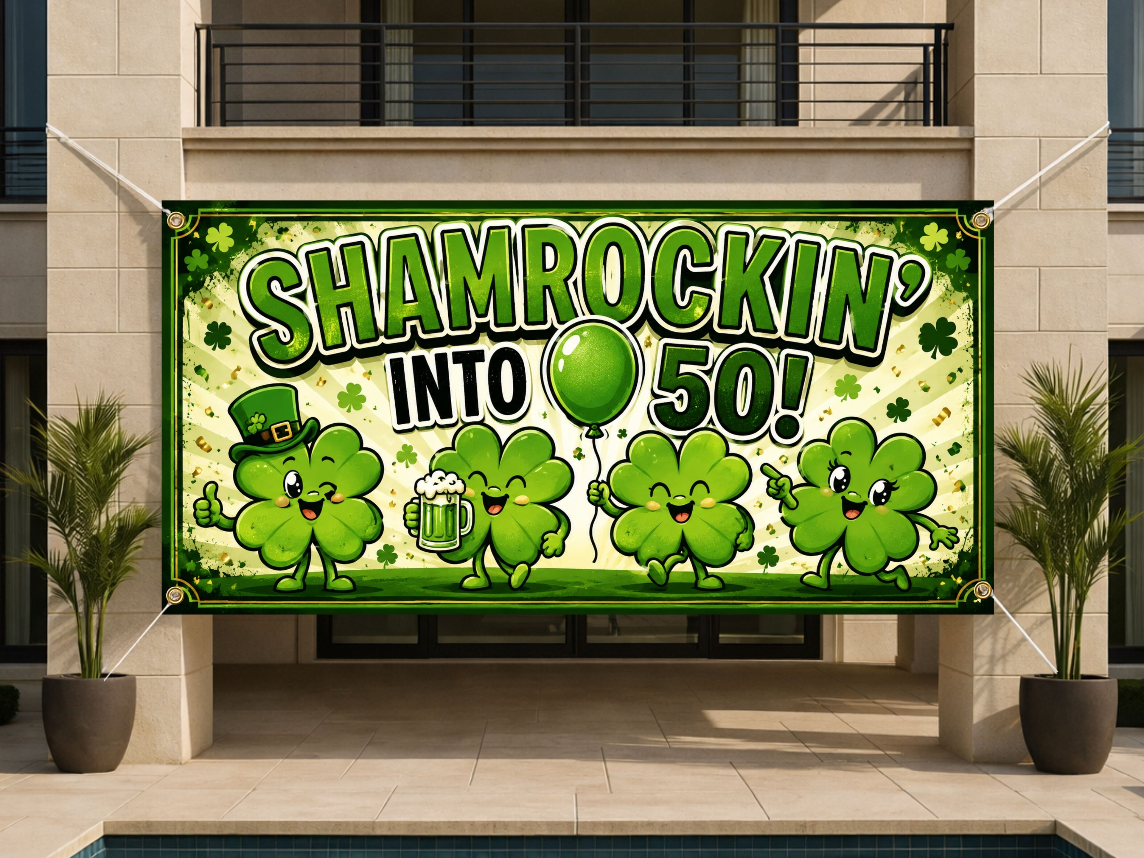 Funny 50th Birthday Banner, Shamrockin Into 50 Party Sign, Irish Photo Backdrop