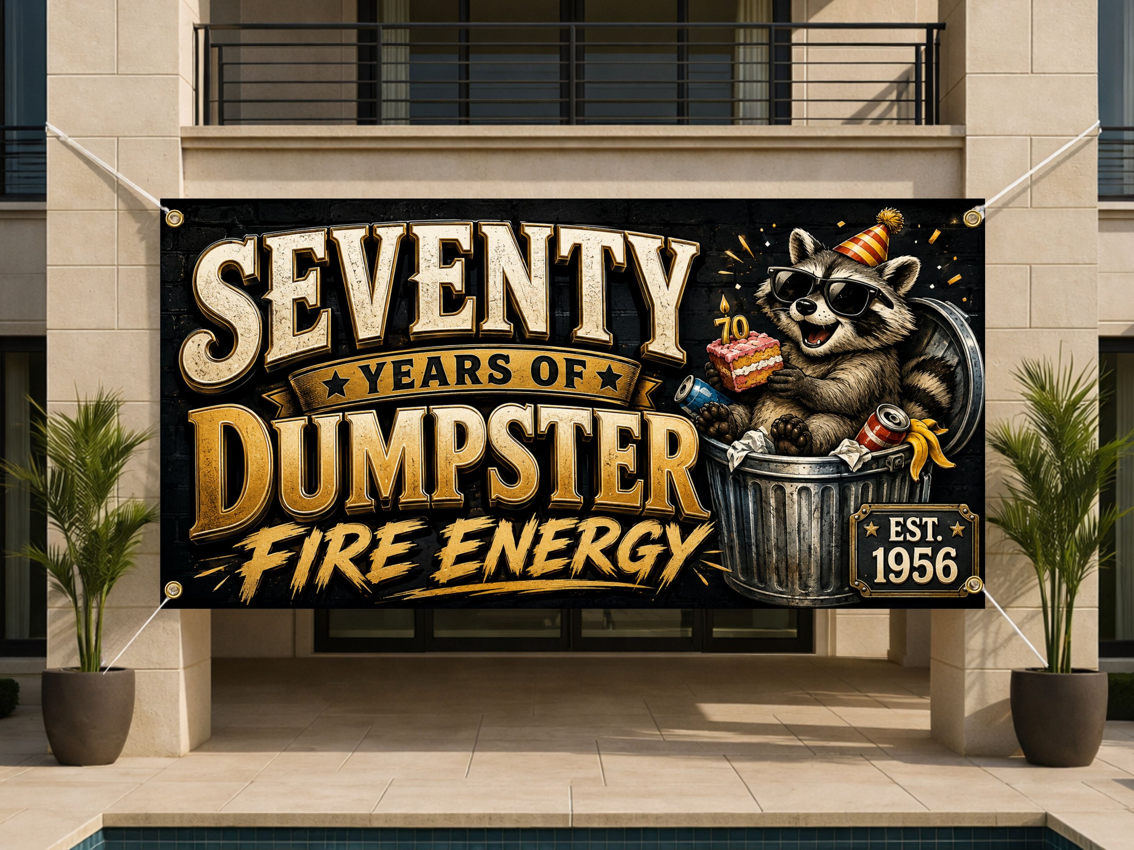70th Raccoon Dumpster Banner