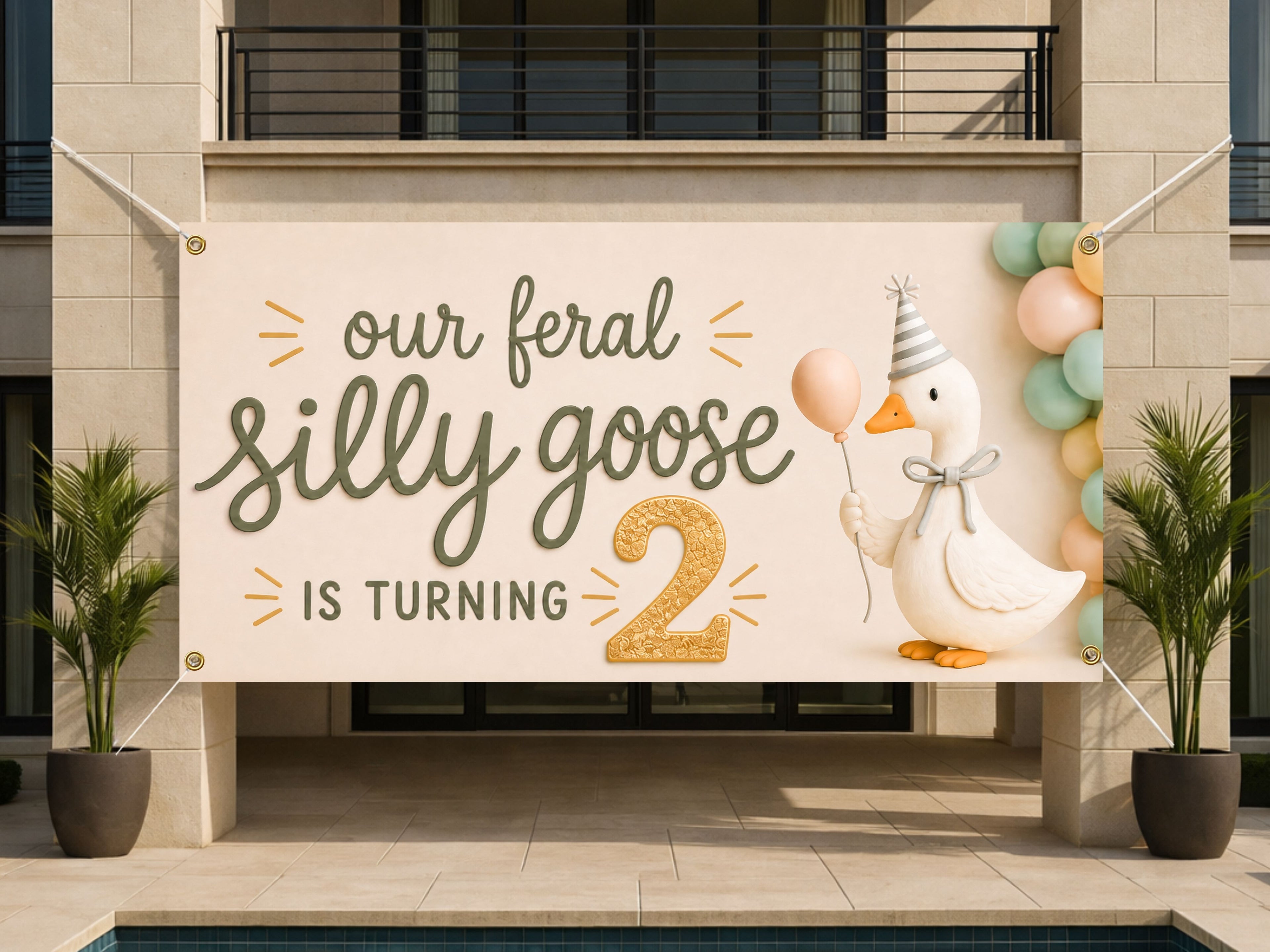 Funny 2nd Birthday Banner, Silly Goose Party Sign, Toddler Backdrop