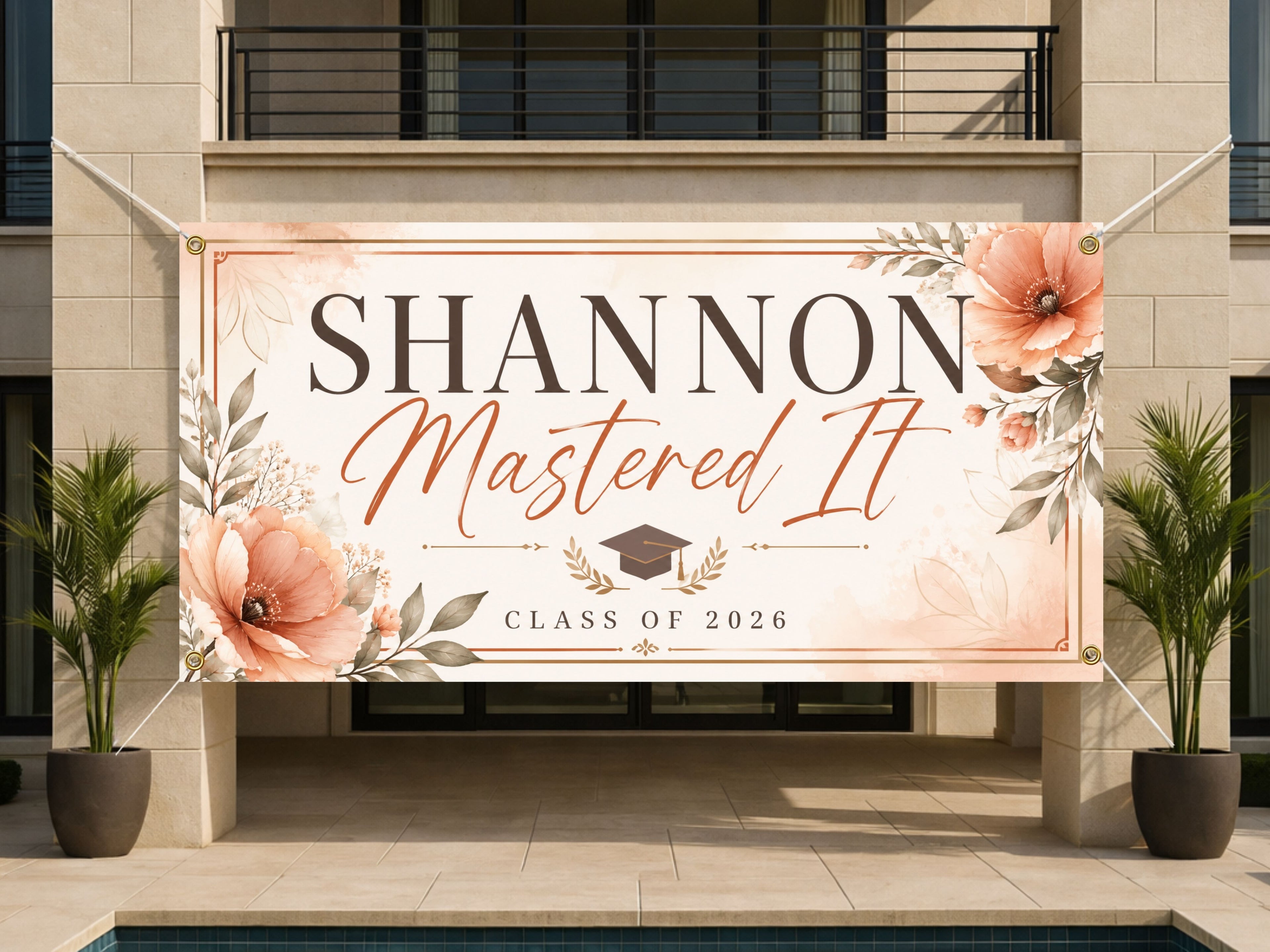 Masters Graduation Banner, Personalized Grad Party Sign Custom Name