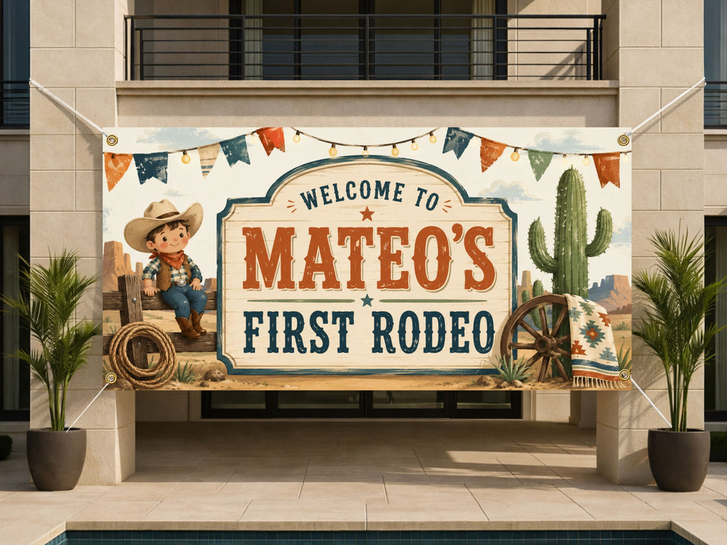 First Rodeo Birthday Banner, 1st Birthday Cowboy Western Party Decor