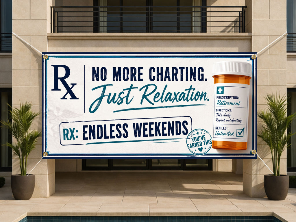 Nurse Retirement Banner, Prescription Sign, Medical Farewell Backdrop