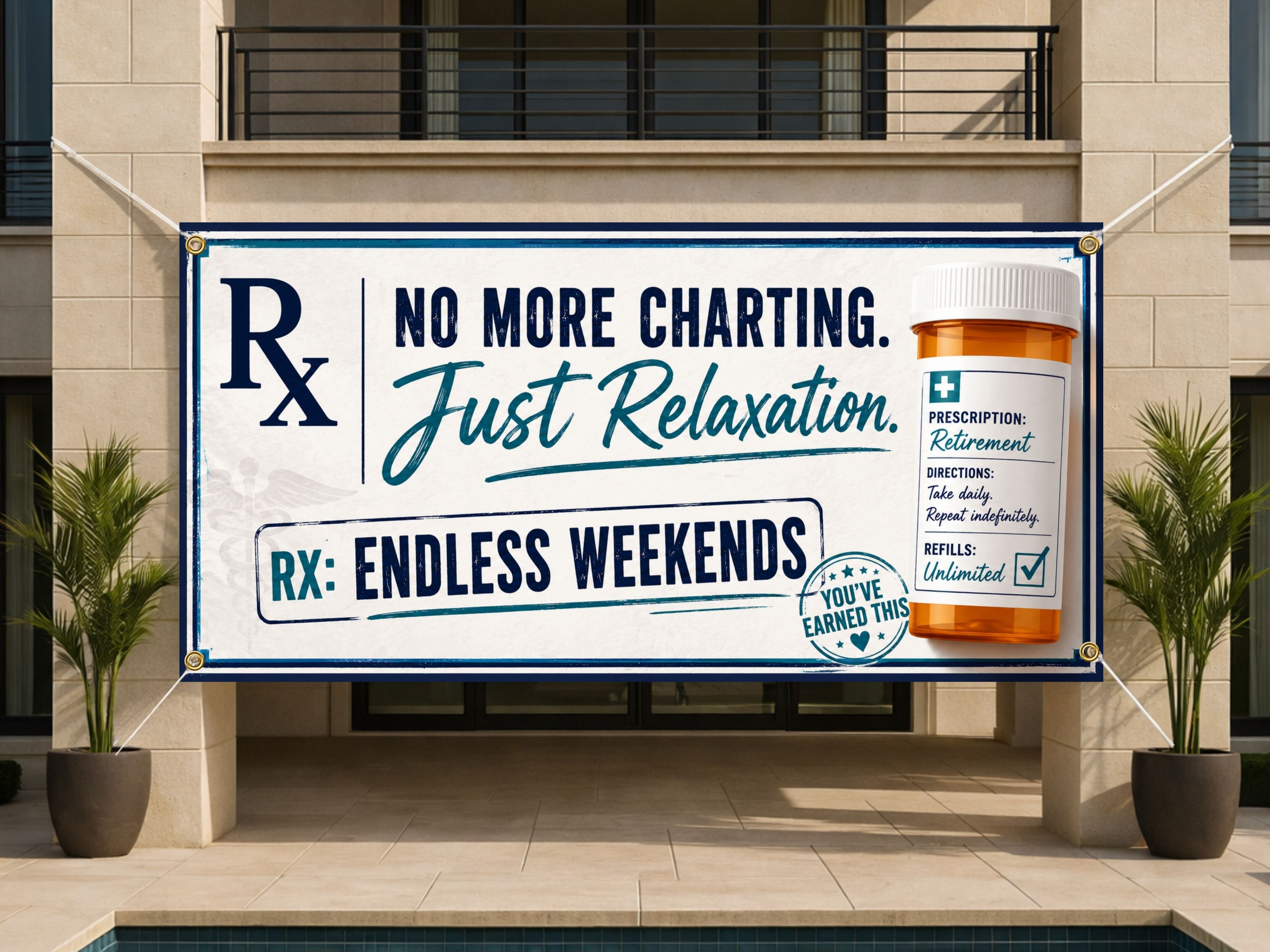 Nurse Retirement Banner, Prescription Sign, Medical Farewell Backdrop