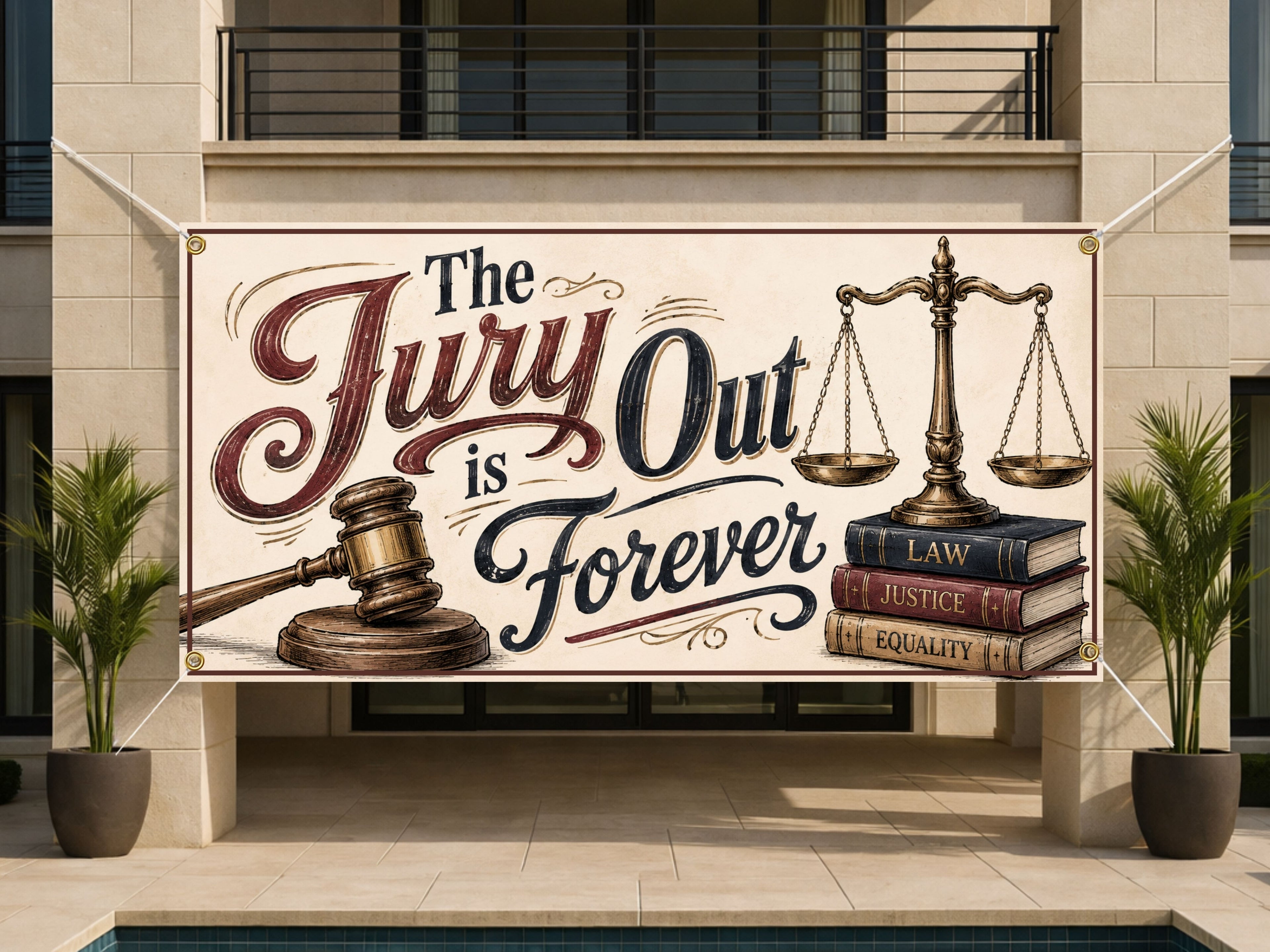 Lawyer Retirement Banner, Jury Is Out Sign, Office Farewell Backdrop