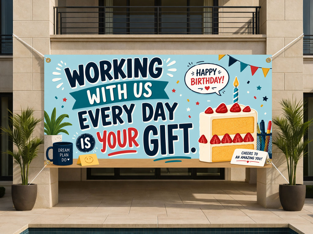 Coworker Birthday Banner, Funny Office Party Sign, Work Backdrop