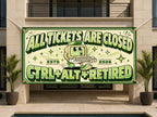 Funny Retirement Banner, Ticket Office Sign, Retro Computer Backdrop