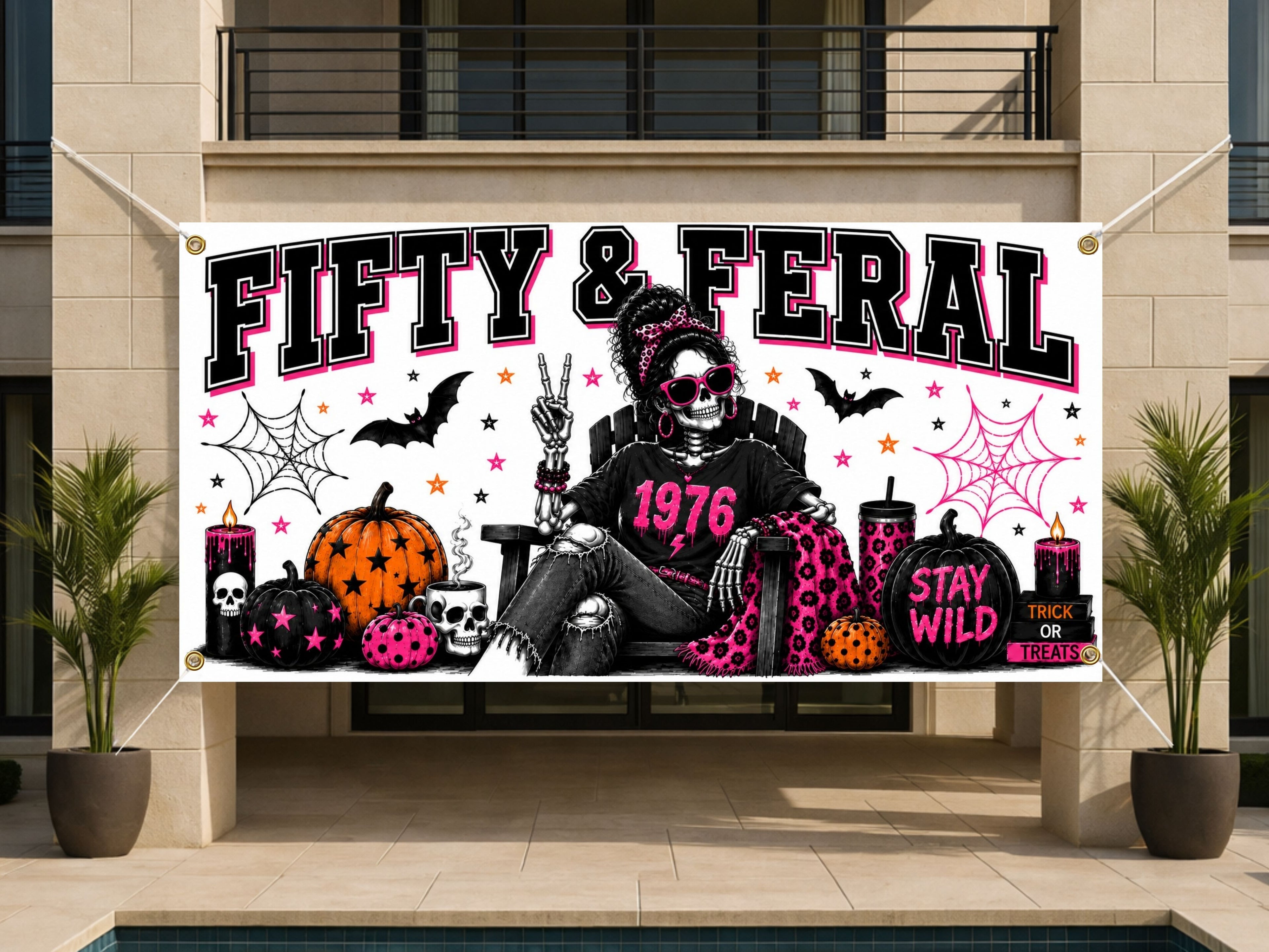 Funny 50th Birthday Banner, Feral Woman Party Sign, Photo Backdrop