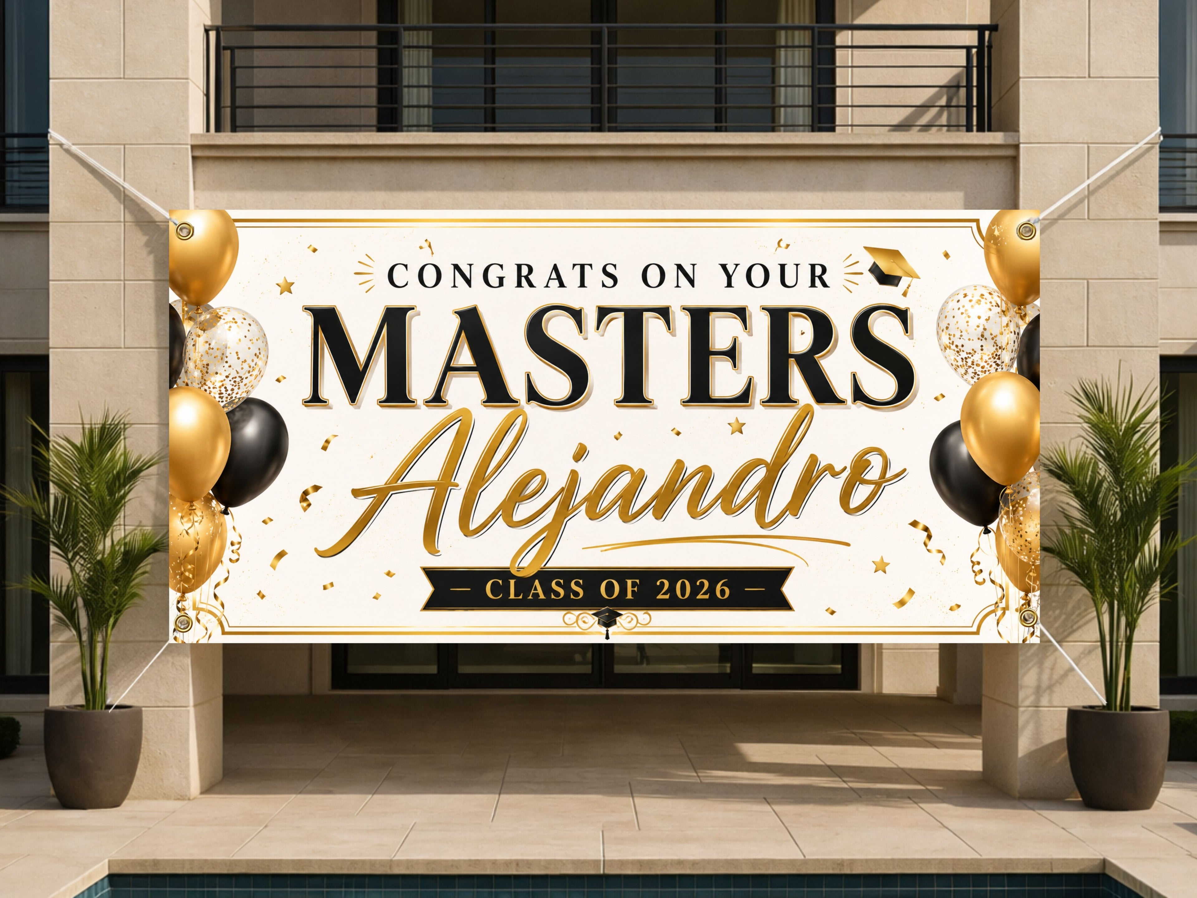 Masters Graduation Banner, Personalized Grad Party Sign, Custom Name Backdrop