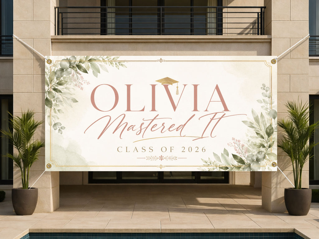 Masters Graduation Banner, Personalized Grad Party Sign, Custom Name Backdrop