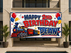 2nd Birthday Train Banner, Boy Party Sign, Personalized Backdrop