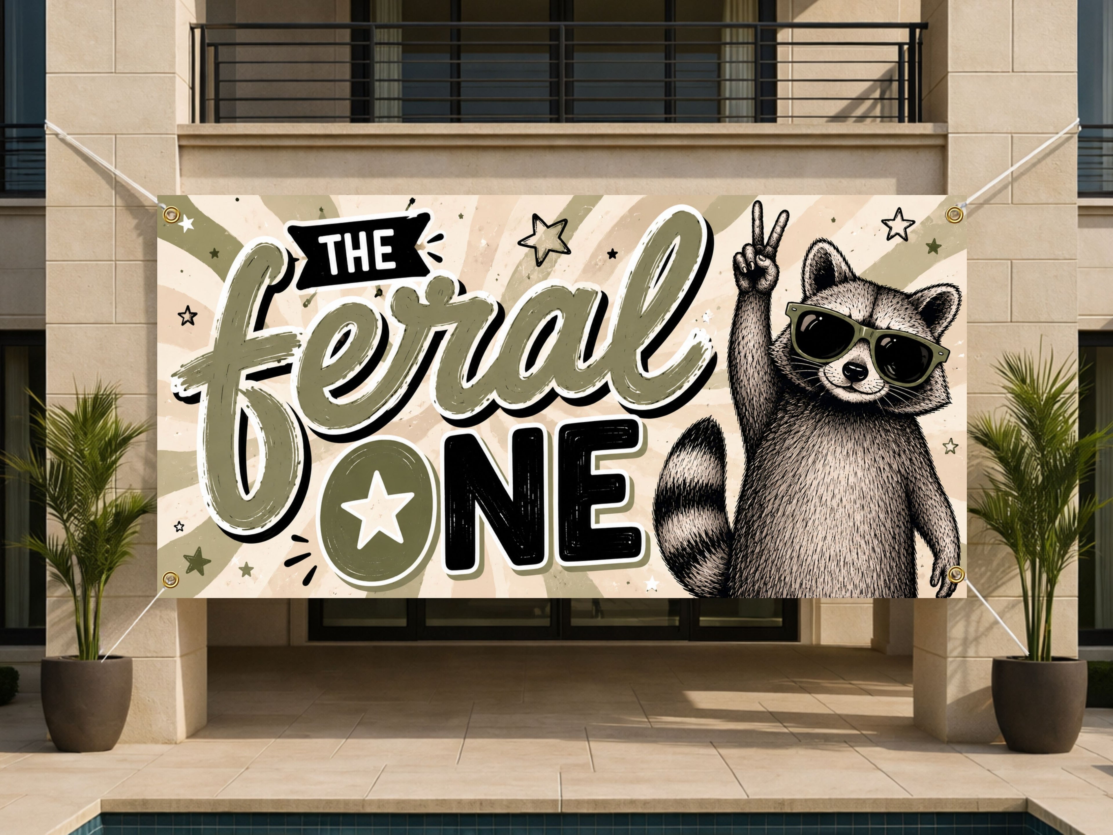Feral One Birthday Banner, Funny Raccoon First Birthday Sign for 1st Birthday Party