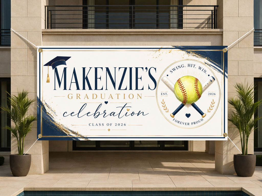 Softball Graduation Banner, Senior Athlete Sign, Custom Name Backdrop
