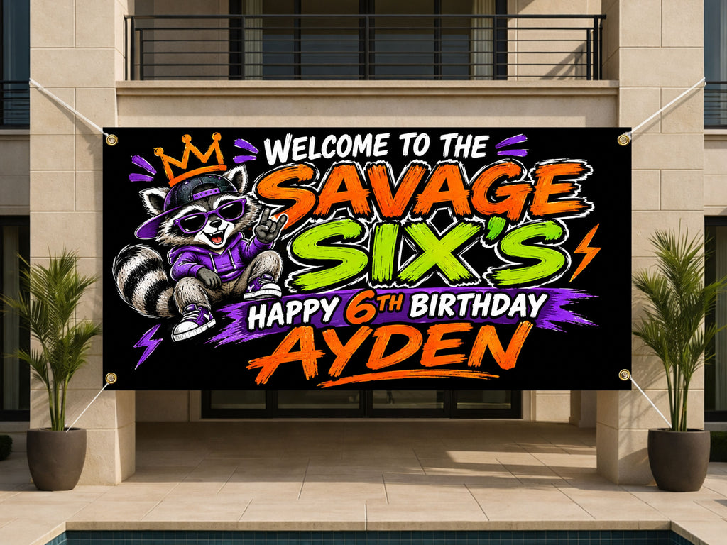 Raccoon 6th Birthday Banner