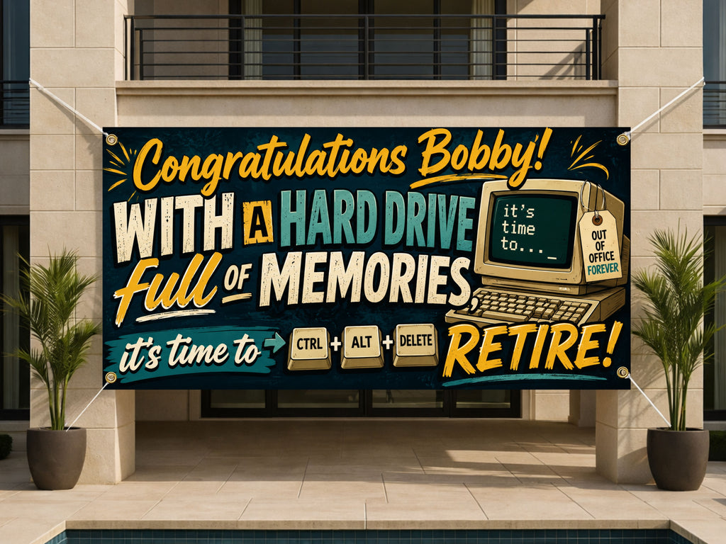 Tech Retirement Banner, IT Farewell Sign, Office Party Backdrop