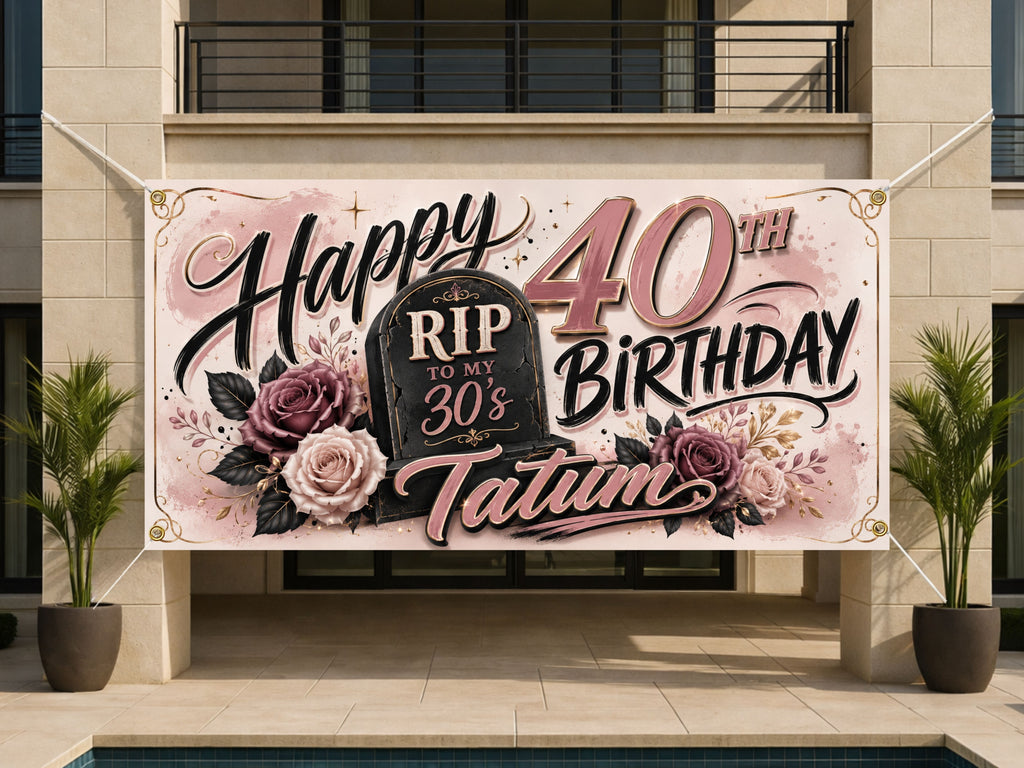 Funny 40th Birthday Banner, RIP 30s Party Sign, Women Backdrop