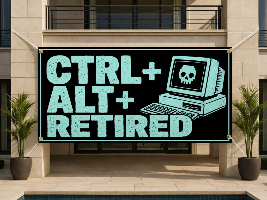 Funny Retirement Banner, Retro Computer Sign, Office Farewell Backdrop