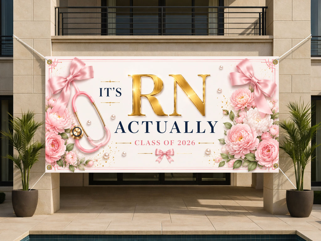 RN Graduation Banner, Nurse Grad Party Sign, Floral Nursing Backdrop