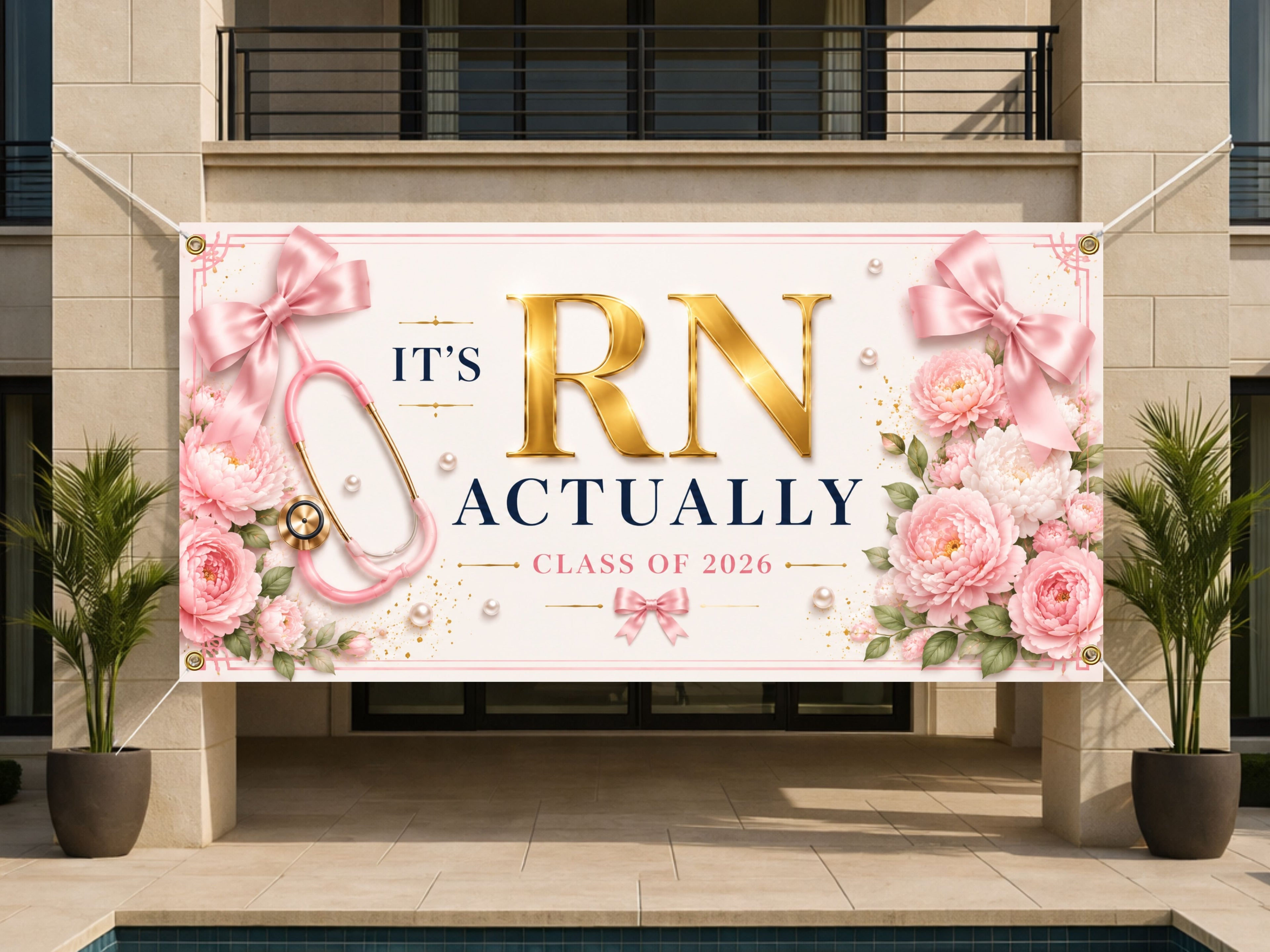 RN Graduation Banner, Nurse Grad Party Sign, Floral Nursing Backdrop