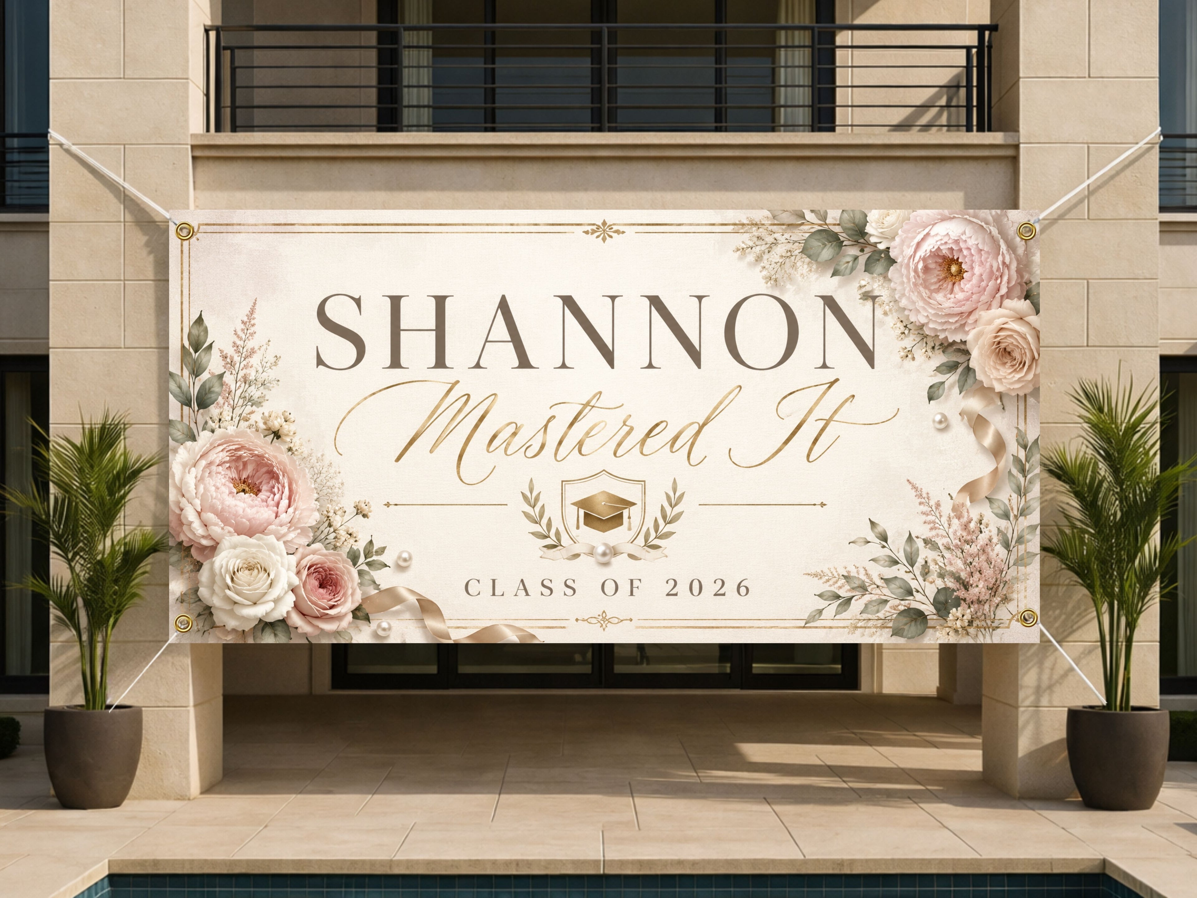 Masters Graduation Banner, Personalized Grad Party Sign Custom Name Backdrop