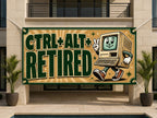 Funny Retirement Banner, Retro Computer Sign, Office Farewell Backdrop