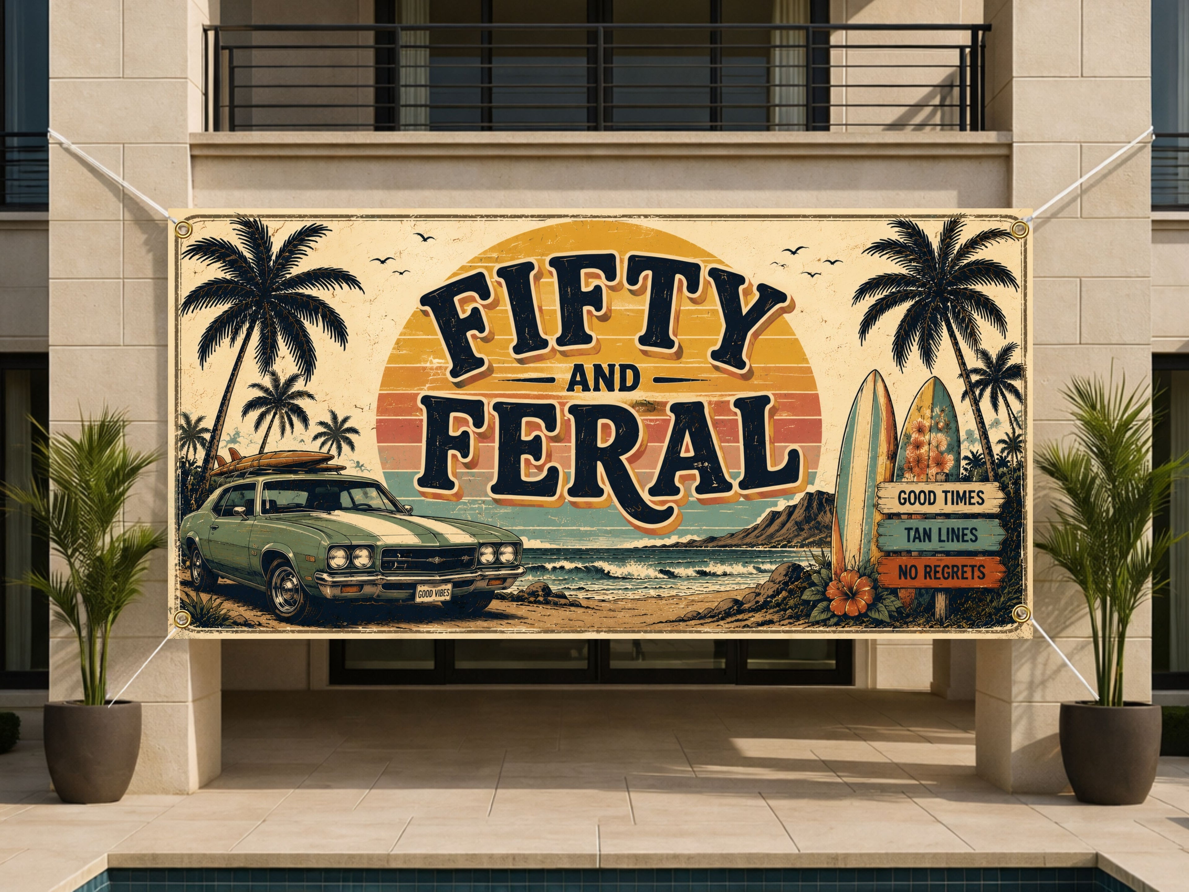Funny 50th Birthday Banner, Fifty and Feral Party Sign, Custom Backdrop