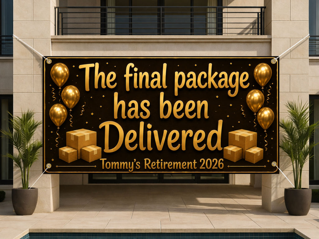 Retirement Banner, Final Package Delivered Sign, Office Farewell Backdrop