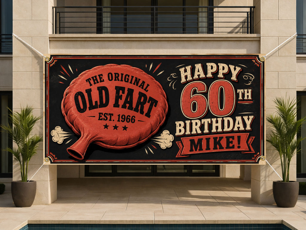 Funny 60th Birthday Banner, Old Fart Party Sign, Mens Backdrop