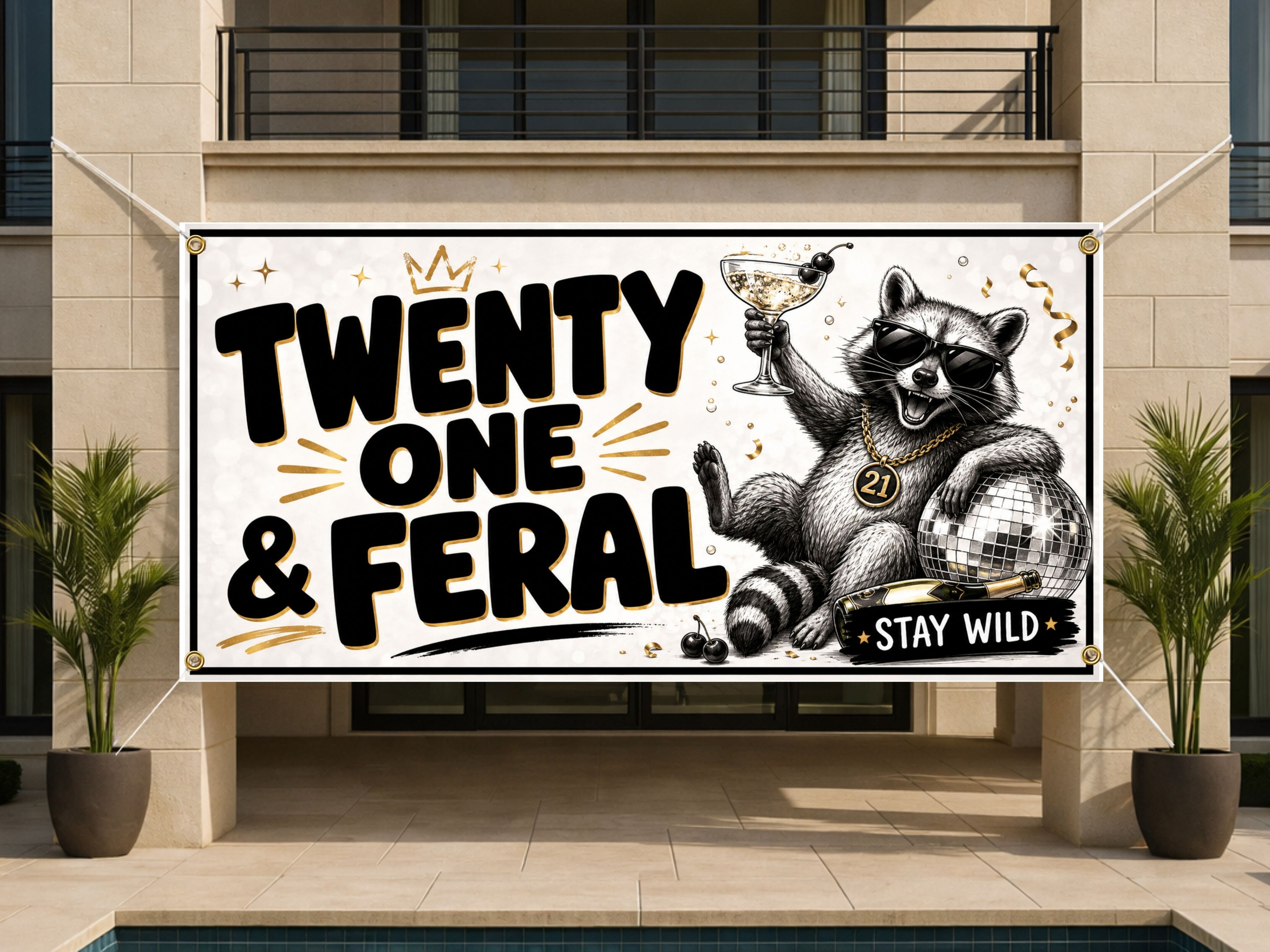 Raccoon 21st Birthday Banner