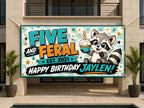 Funny 5th Birthday Banner, Raccoon Party Sign, Boy Backdrop