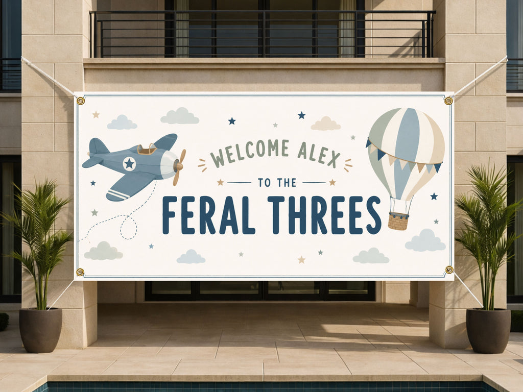 3rd Birthday Airplane Banner, Three Year Old Aviation Birthday Sign for Little Pilot