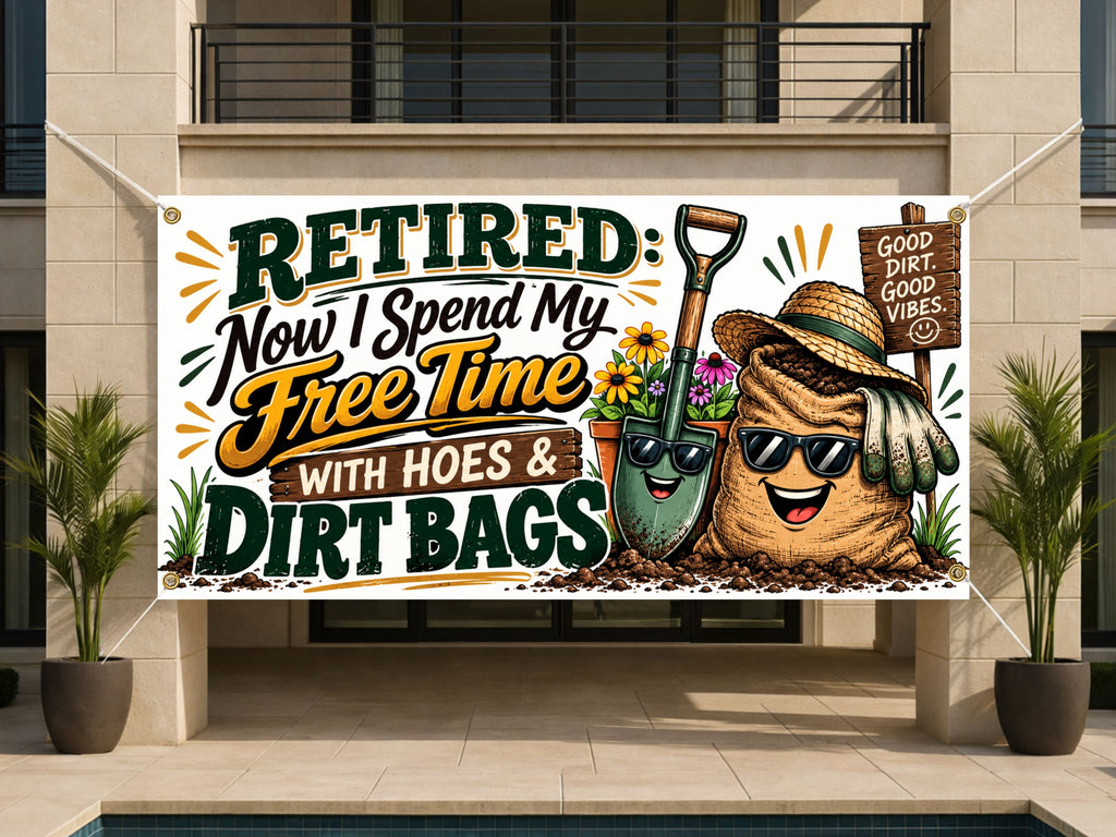 Gardener Retirement Banner, Funny Party Sign, Mom Photo Backdrop