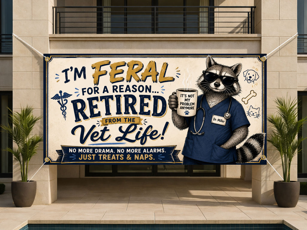 Veterinarian Retirement Banner, Vet Retirement Party Backdrop, Feral Retiree Sign