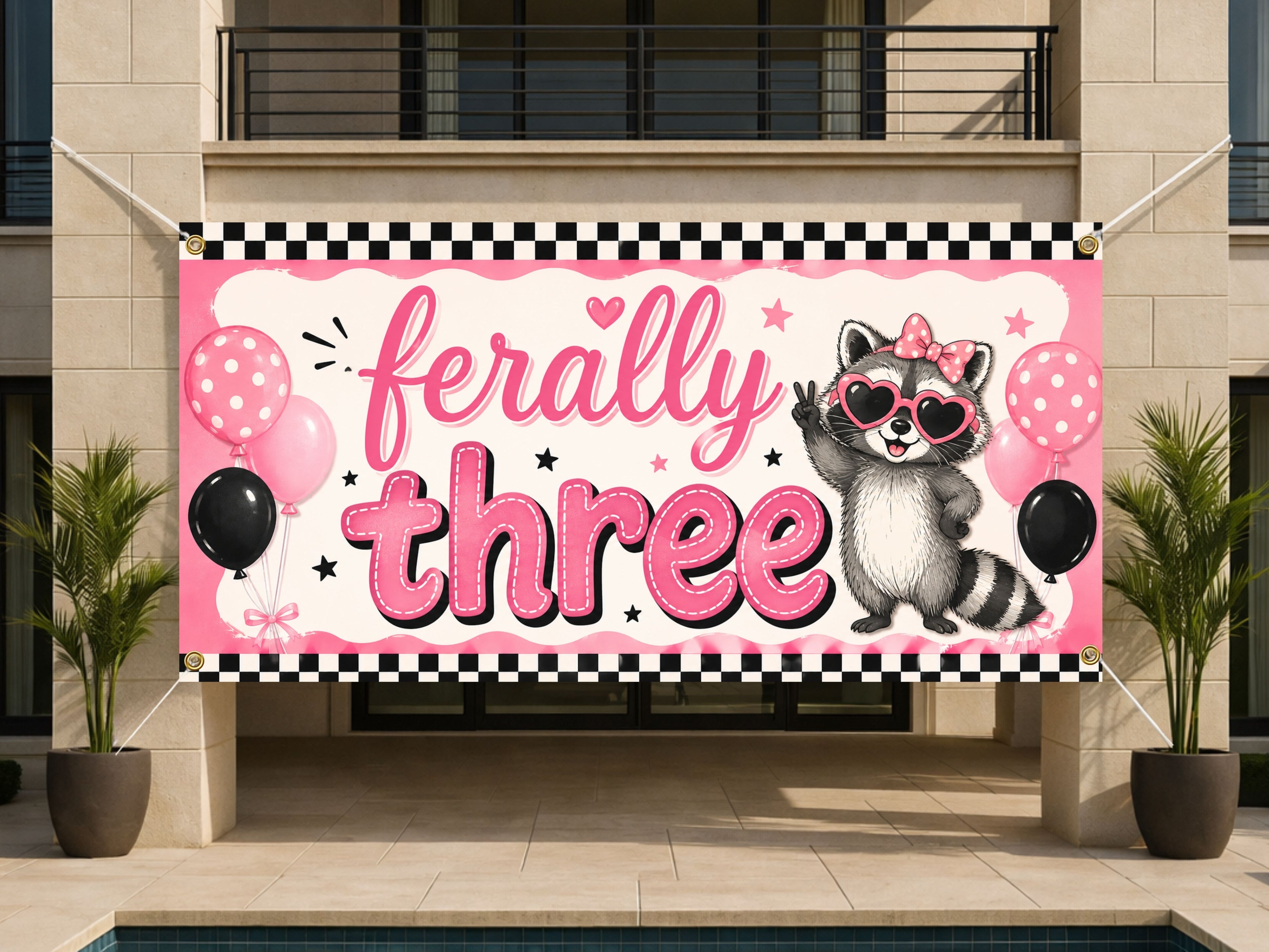 Funny 3rd Birthday Banner, Ferally Three Party Sign, Girls Photo Backdrop