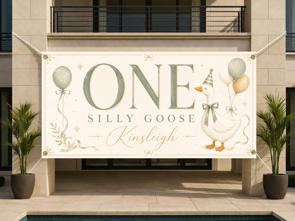 Silly Goose 1st Birthday Banner, Goose Party Sign, Cake Backdrop