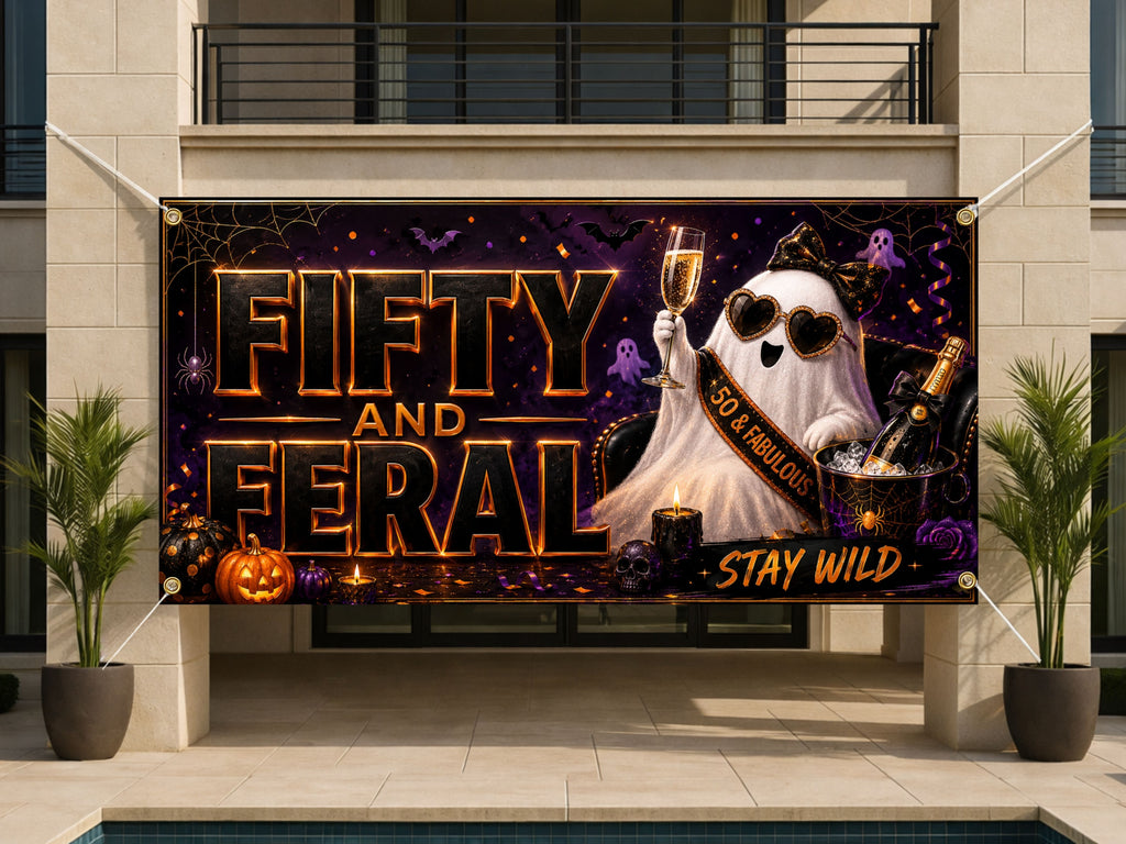 Funny 50th Birthday Banner, Ghost Party Sign, Halloween Backdrop