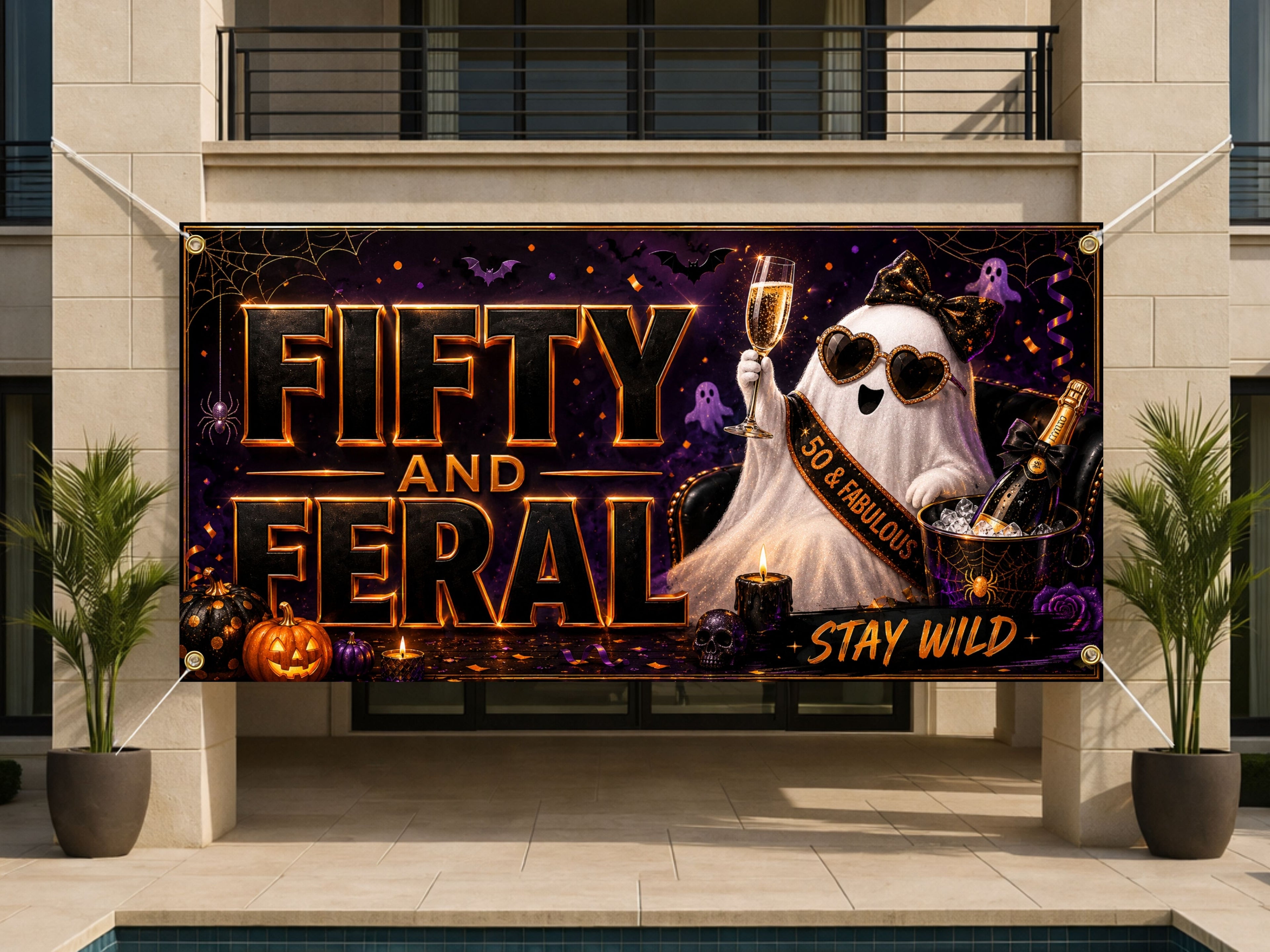 Funny 50th Birthday Banner, Ghost Party Sign, Halloween Backdrop