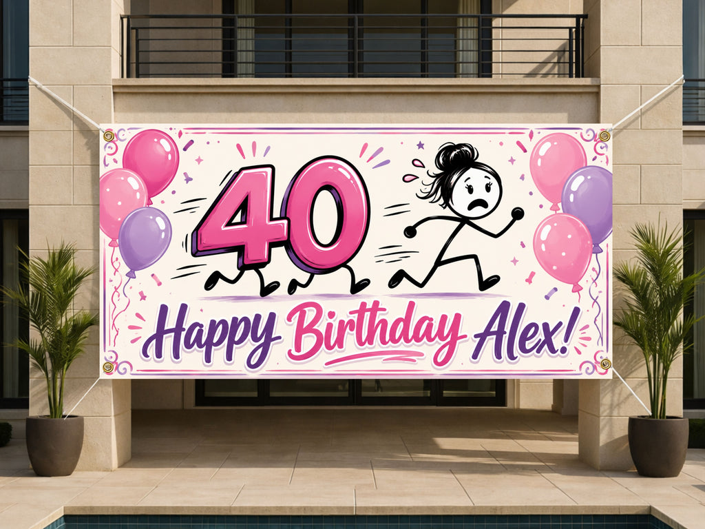 Funny 40th Birthday Banner, Running From 40 Sign, Women Backdrop