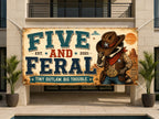Funny 5th Birthday Banner, Cowboy Raccoon Party Sign, Personalized Kids Birthday Banner