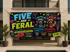 Funny 5th Birthday Banner, Twin Raccoon Party Sign, Gamer Backdrop