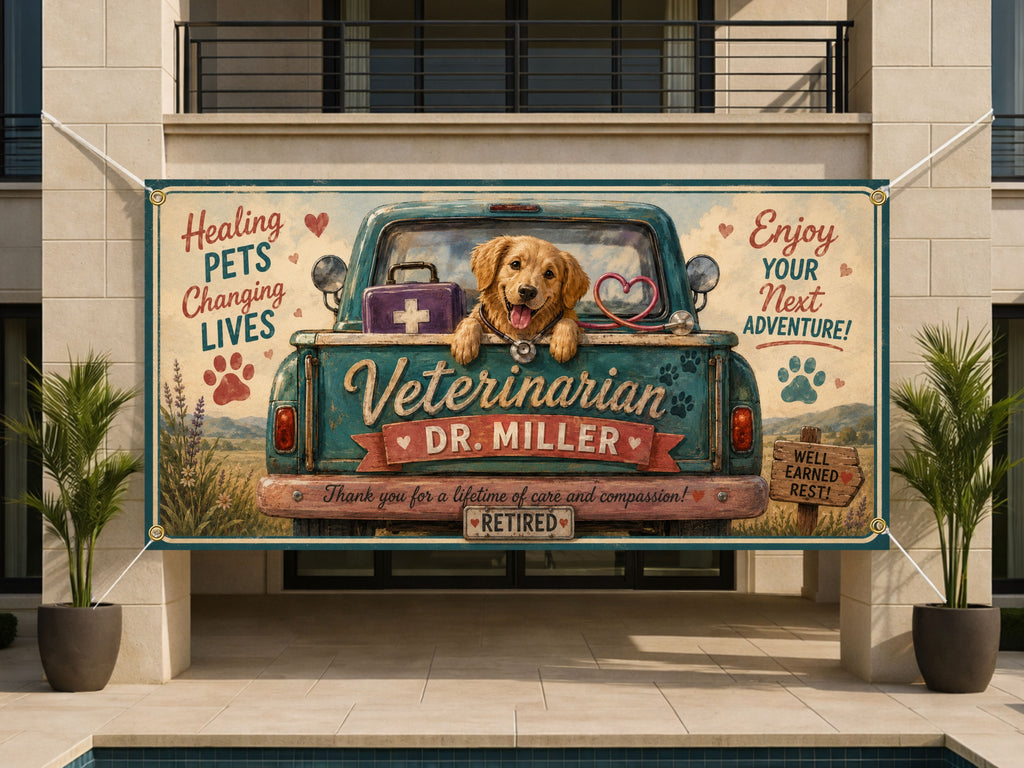 Veterinarian Retirement Banner, Vet Retirement Party Backdrop, Custom Farewell Sign