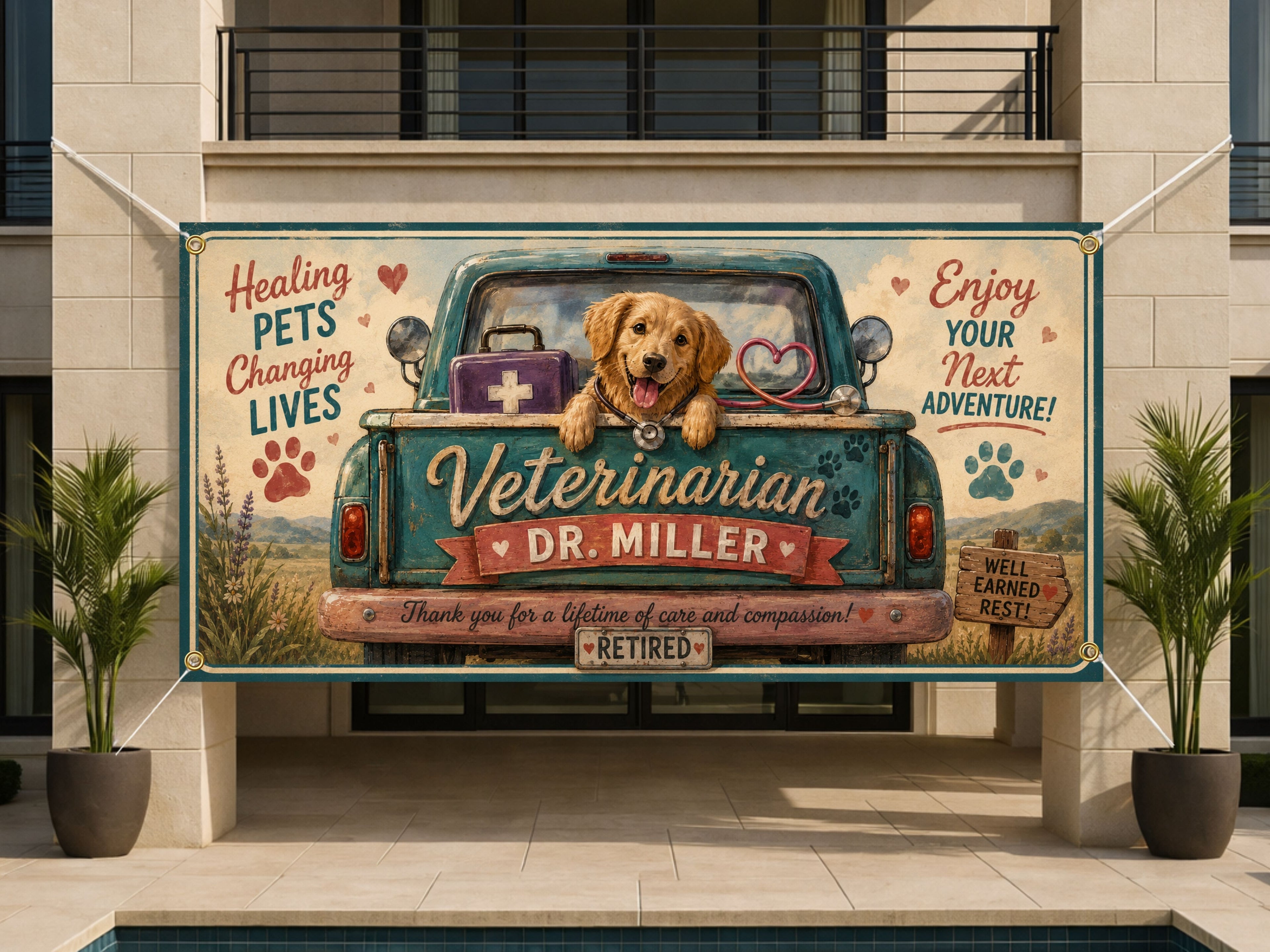 Veterinarian Retirement Banner, Vet Retirement Party Backdrop, Custom Farewell Sign