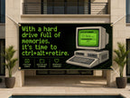 Funny Retirement Banner, Retro Computer Sign, Office Farewell Backdrop