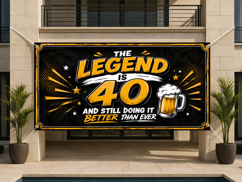 40th Birthday Banner, Funny Beer Party Backdrop, Legend Birthday Sign