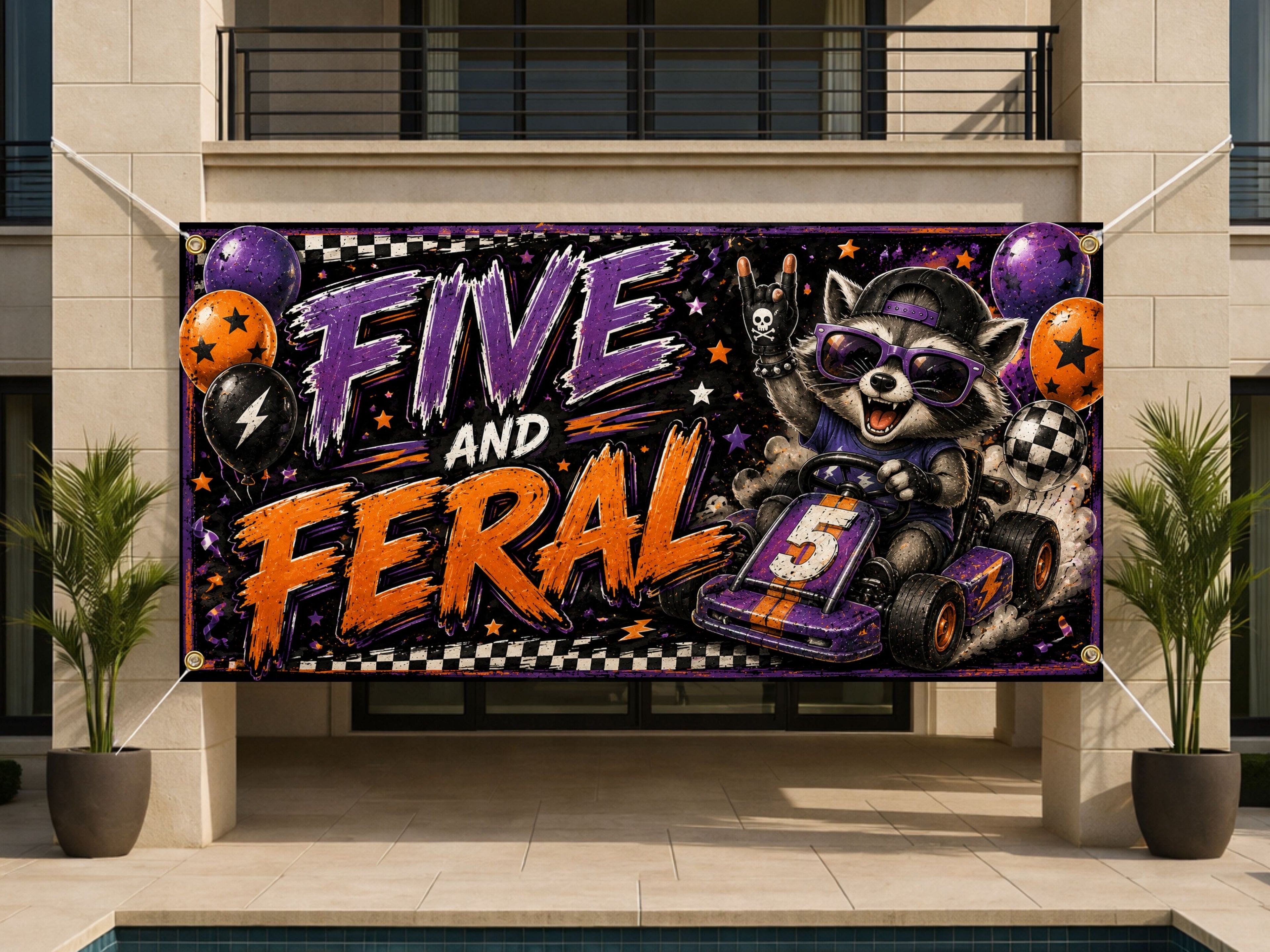 Raccoon 5th Birthday Banner